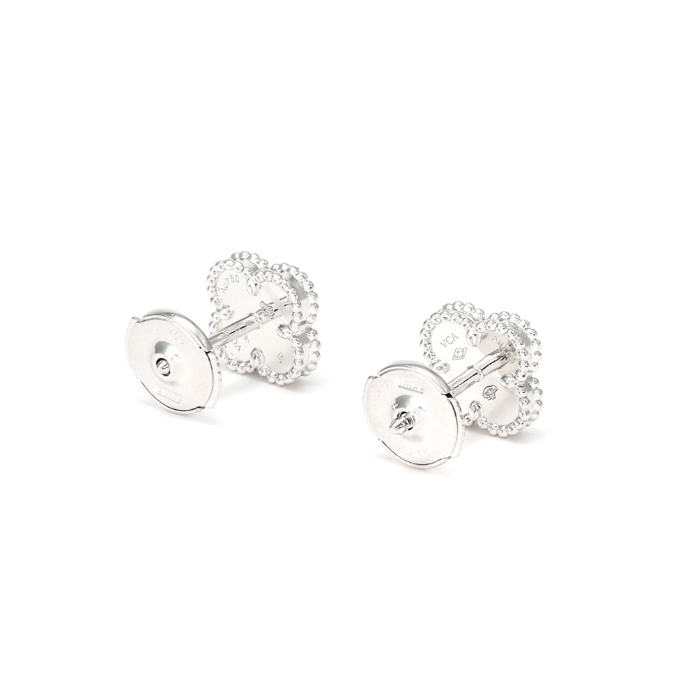 Van Cleef & Arpels Sweet Alhambra Earrings 18K White Gold Mother of Pearl VCARG12000