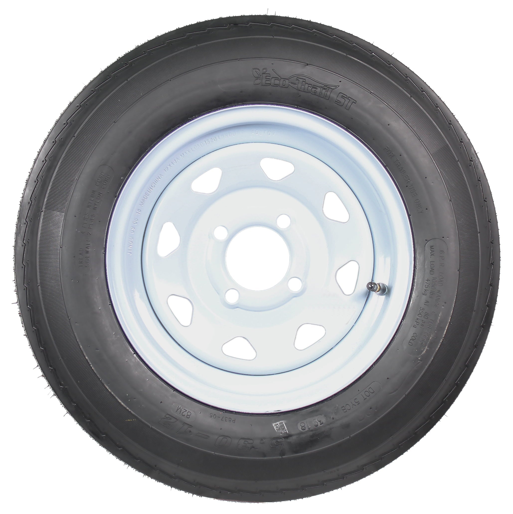 2-Pack Trailer Tires On White Wheel Rims 530-12 5.30-12 5.30 x 12 Load C 4 Lug