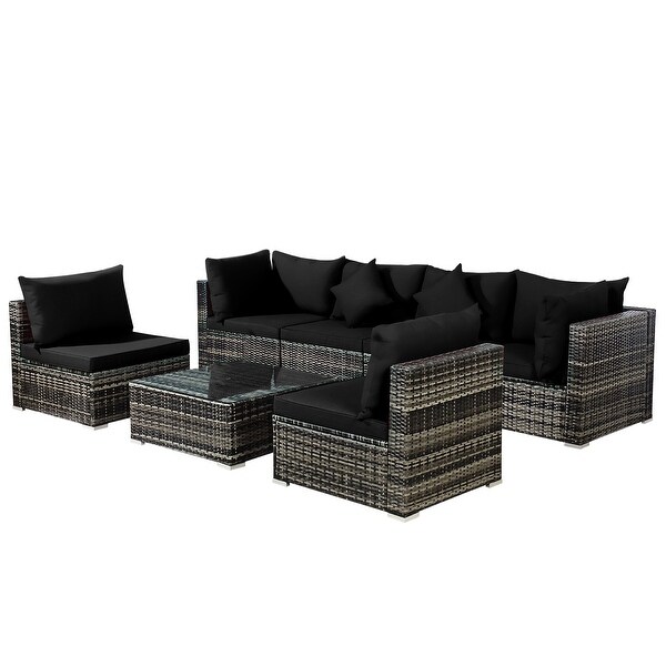 7PCS Patio Rattan Furniture Set Sectional Sofa Garden Cushion