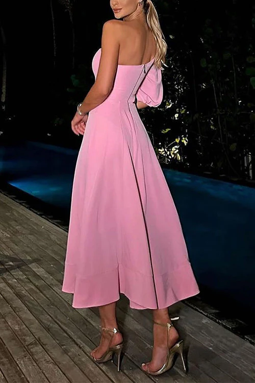 Floral One-Shoulder Cut-Out Midi DressClistos