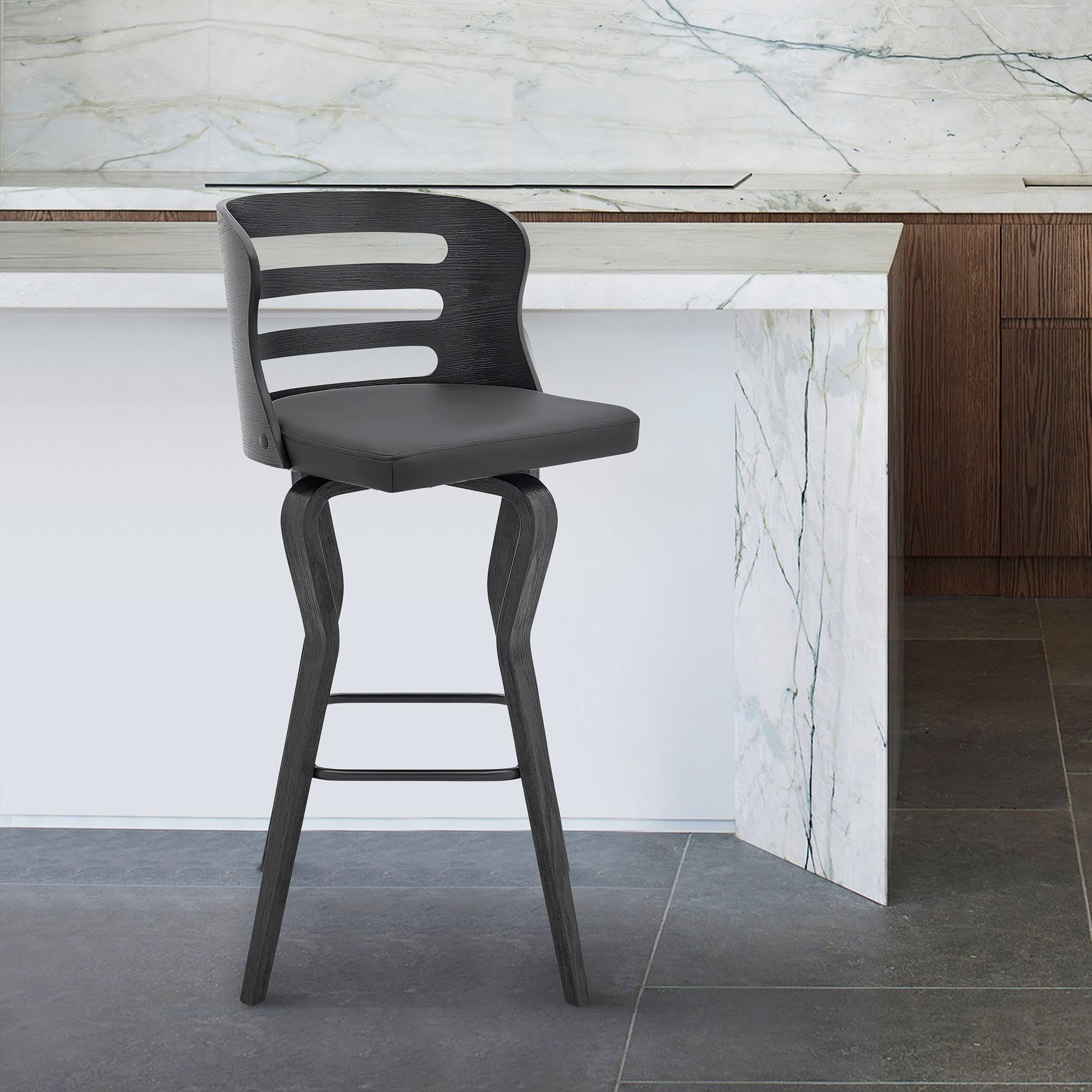 Armen Living Verne 26x22 Swivel Cream Faux Leather and Walnut Wood Bar Stool