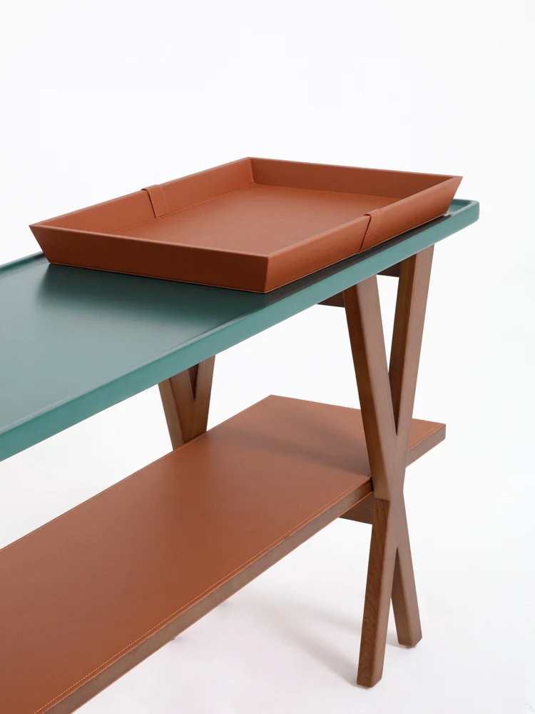 YA033 (Large) - H Deco Gold Brown / Dark Green Patchwork Double-layer White Waxwood Side Table Storage Table Foyer Table