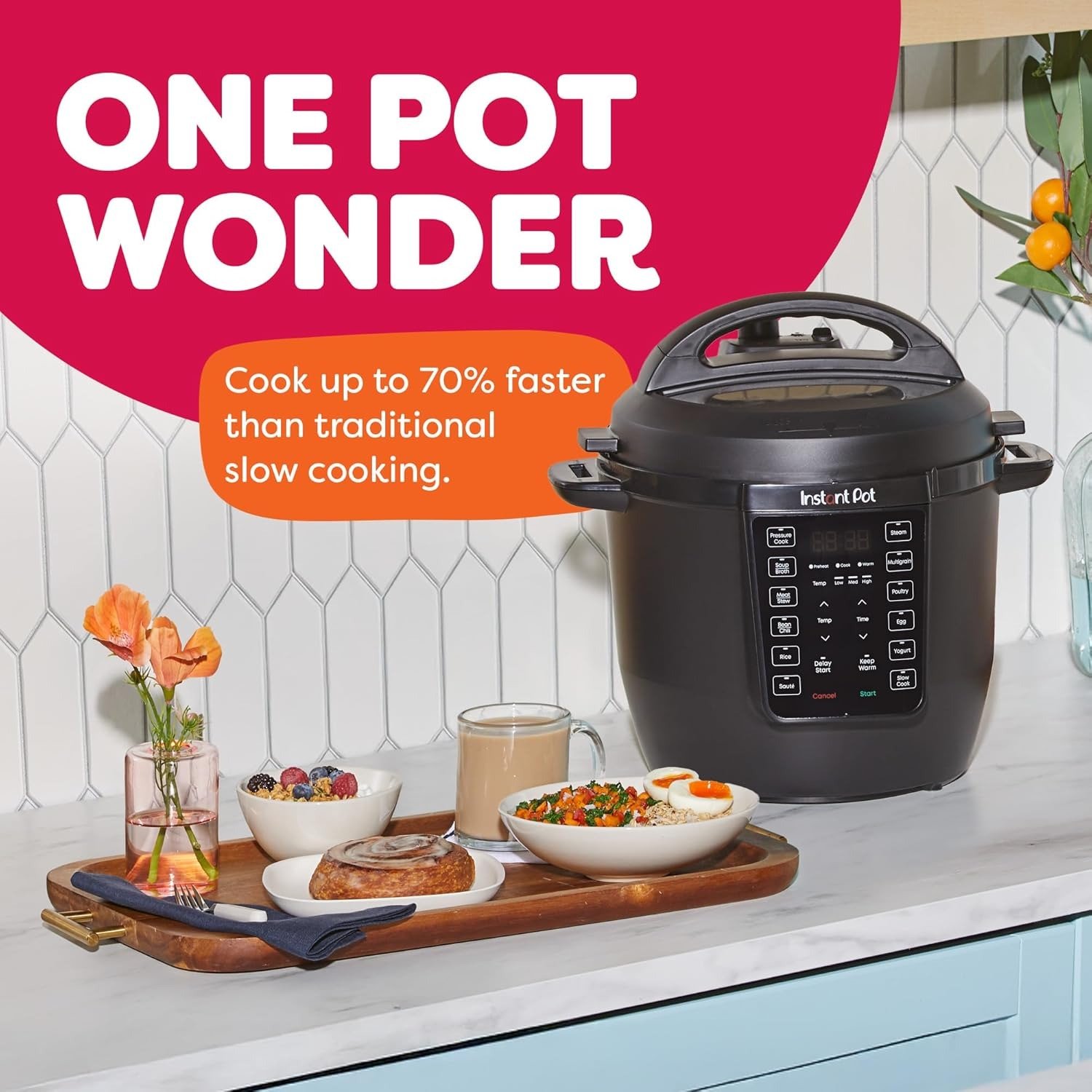 7-in-1 Multi-Cooker, Pressure Cooker, Slow cook, Sauté, Steam, Rice Maker, Yogurt, & Warmer, Black, 6 Quarts