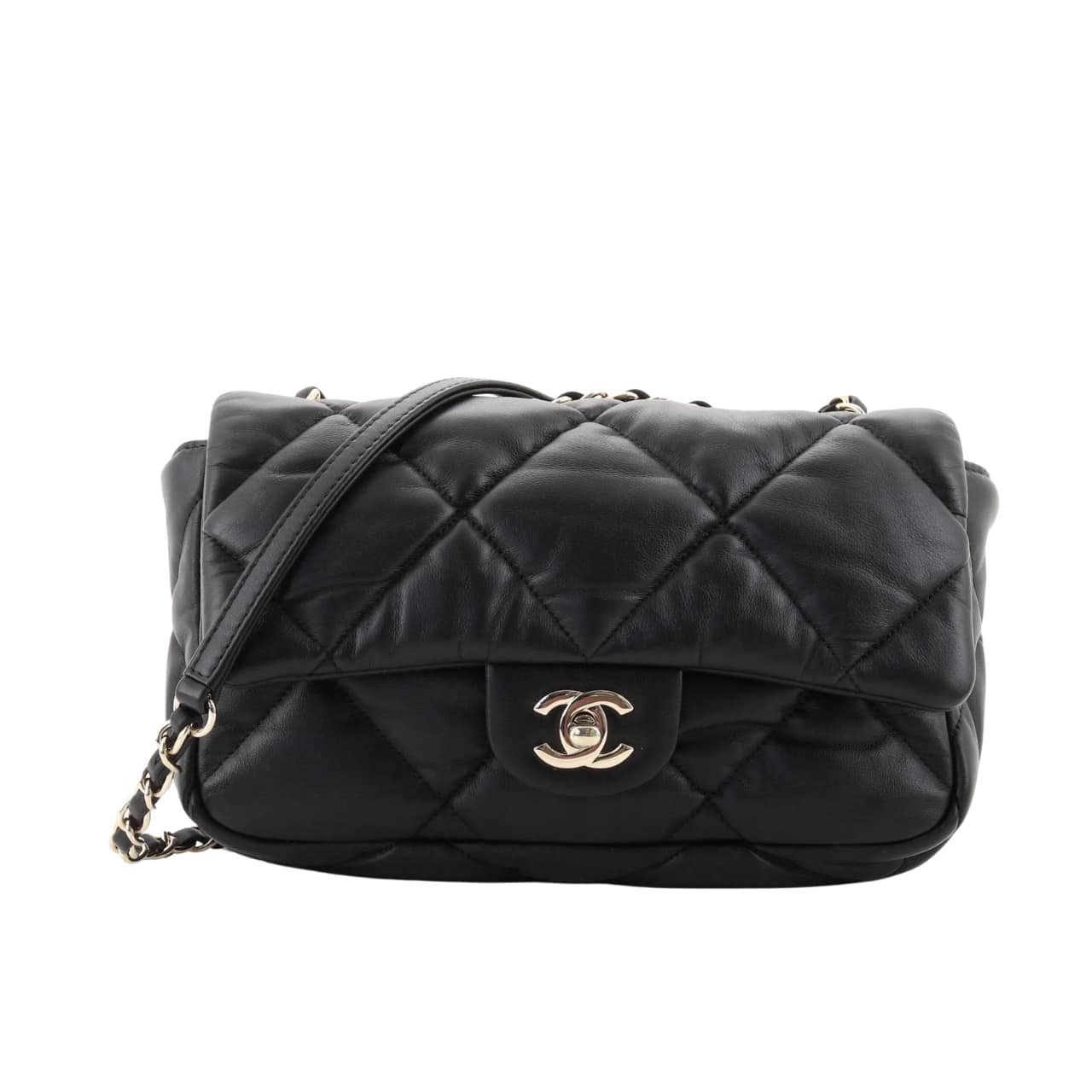 Chanel Puffy Bubbly Cc Flap Bag Quilted Medium Black 22.9Cm/9in
