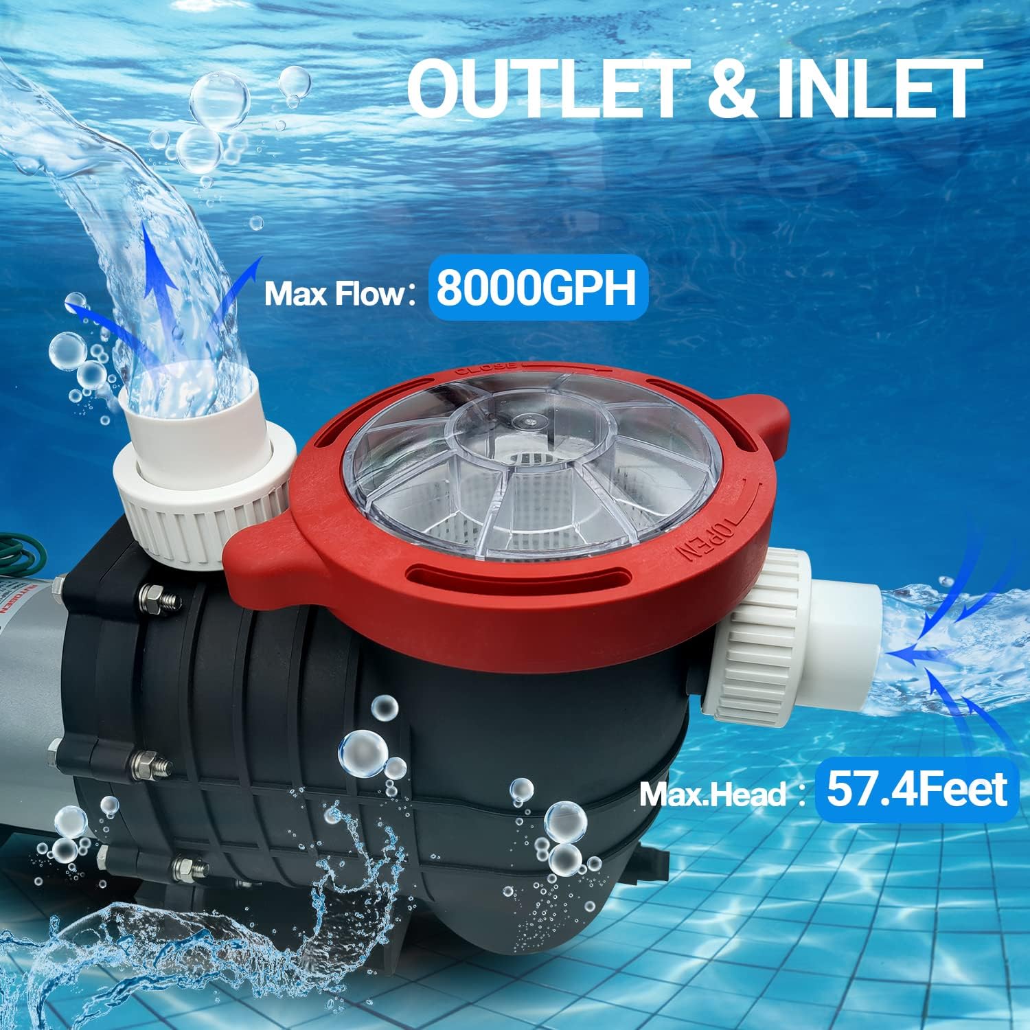 1.5 HP Pool Pump, 7500 GPH Swimming Pool Pump, 115V/230V Dual Voltage Pool Pump,1100 W Above Ground Pool Pump with Strainer Basket and Drain Plug