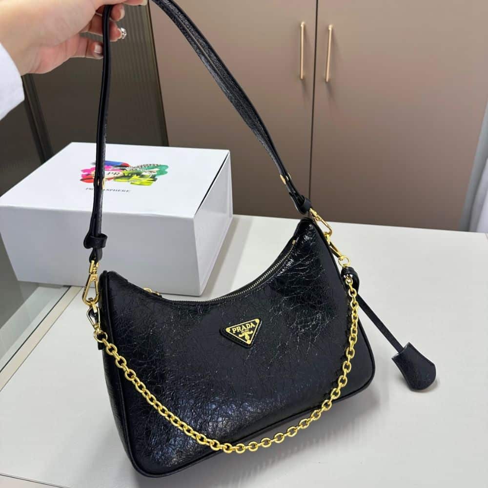 Prada Re Edition Mini Bag In Naplak Patent Leather Black 28Cm
