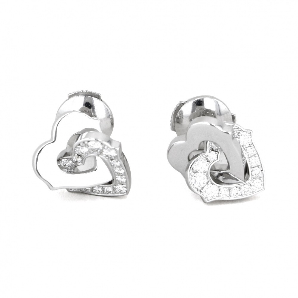 Cartier Double Heart Diamond Earrings 18K White Gold