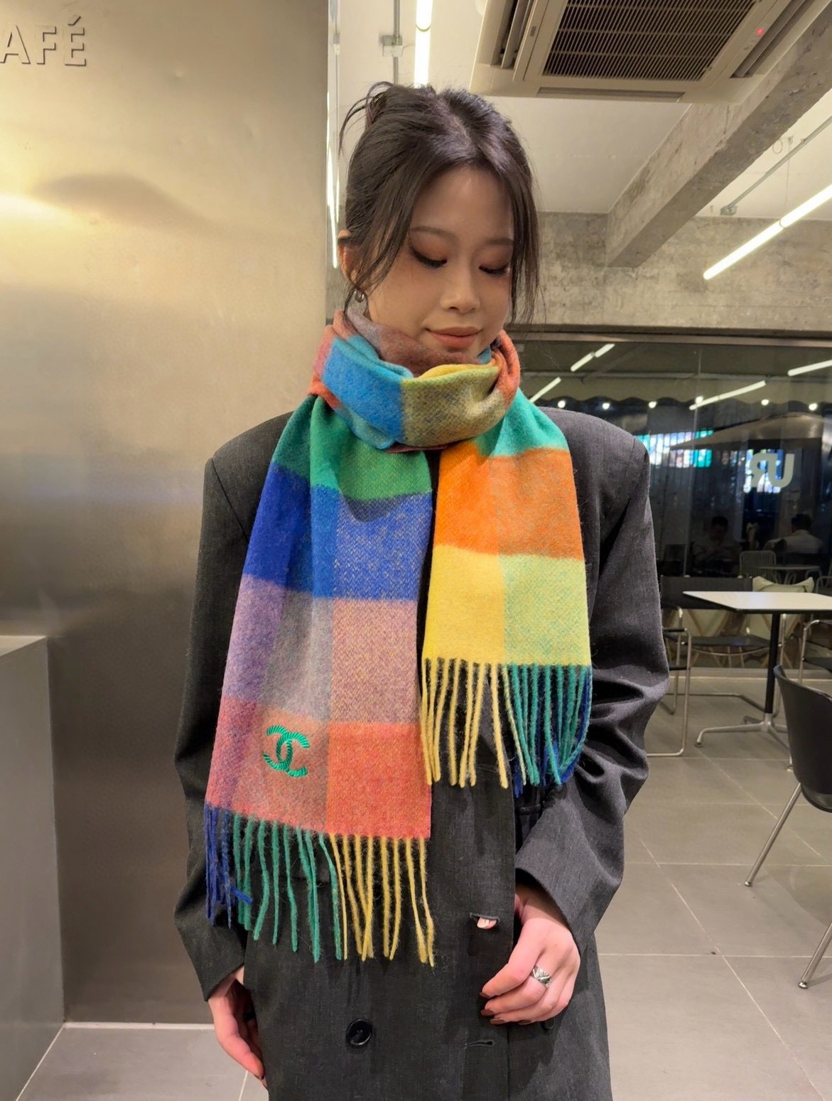 Chanel Cashmere Scarf Colorblock Multicolor For Women 200cm