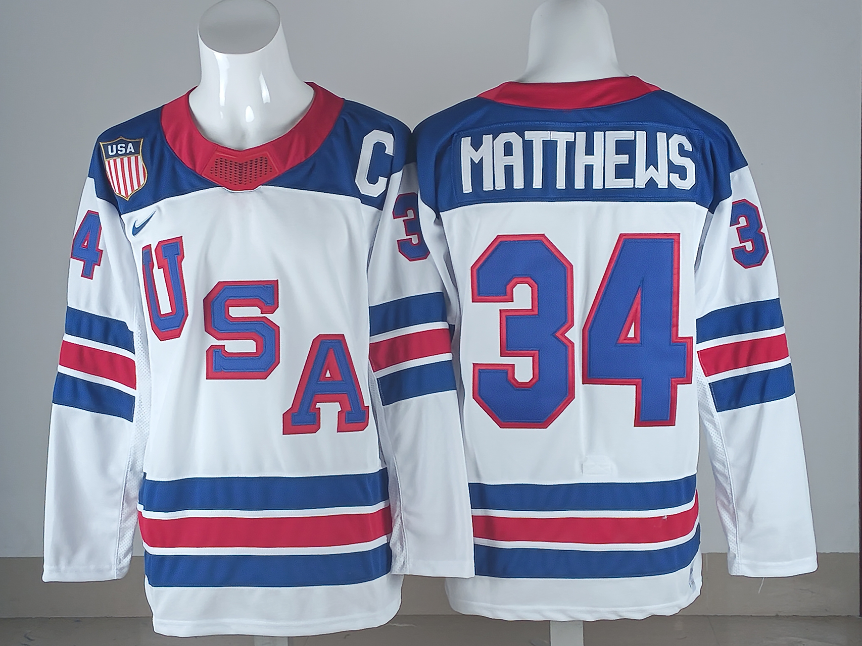 Men's United States Hockey Auston Matthews #34 White 2026 Winter Olympics Jersey