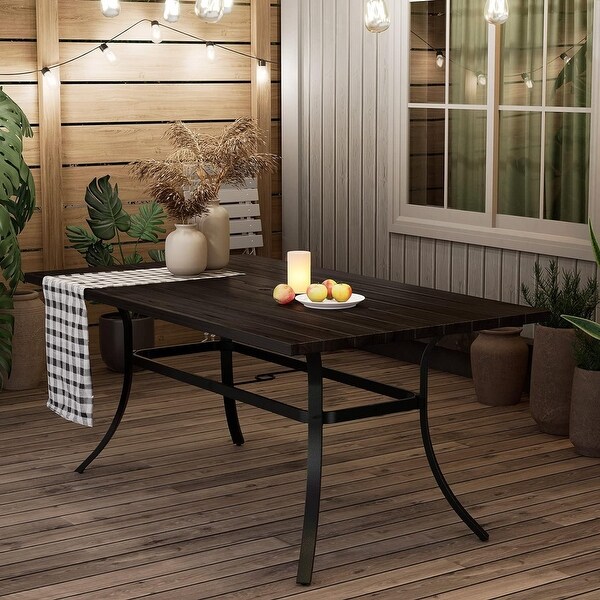 Outdoor 66Inch Rectangle Dining Table Embossed Woodgrain with 1.5��Market Umbrella Hole for Garden,Lawn,Backyard