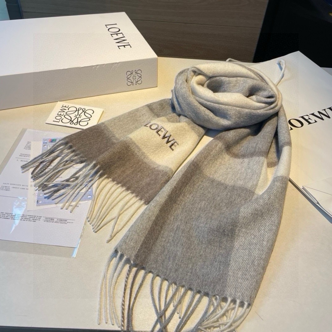 Loewe Cashmere Scarf Check Pink For Women 180cm