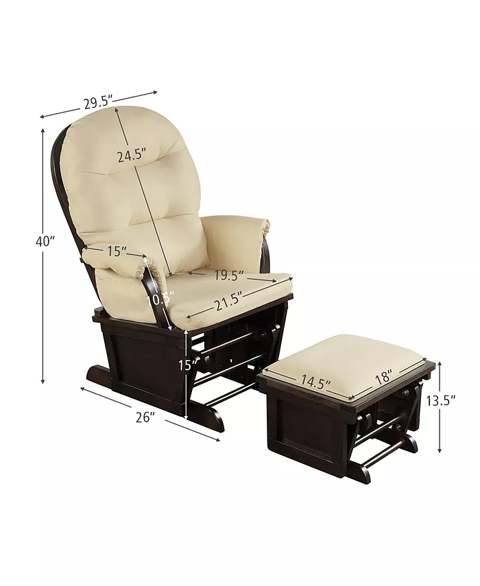 Costway Baby Nursery Relax Rocker Rocking Chair Glider andOttoman Set w Cushion