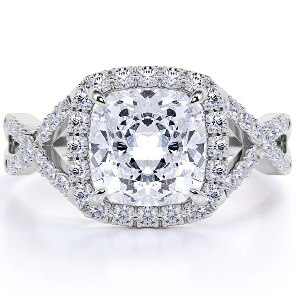 JeenMata 2 Carat Round cut Moissanite and Diamond infinity Halo Engagement Ring in 10k White Gold