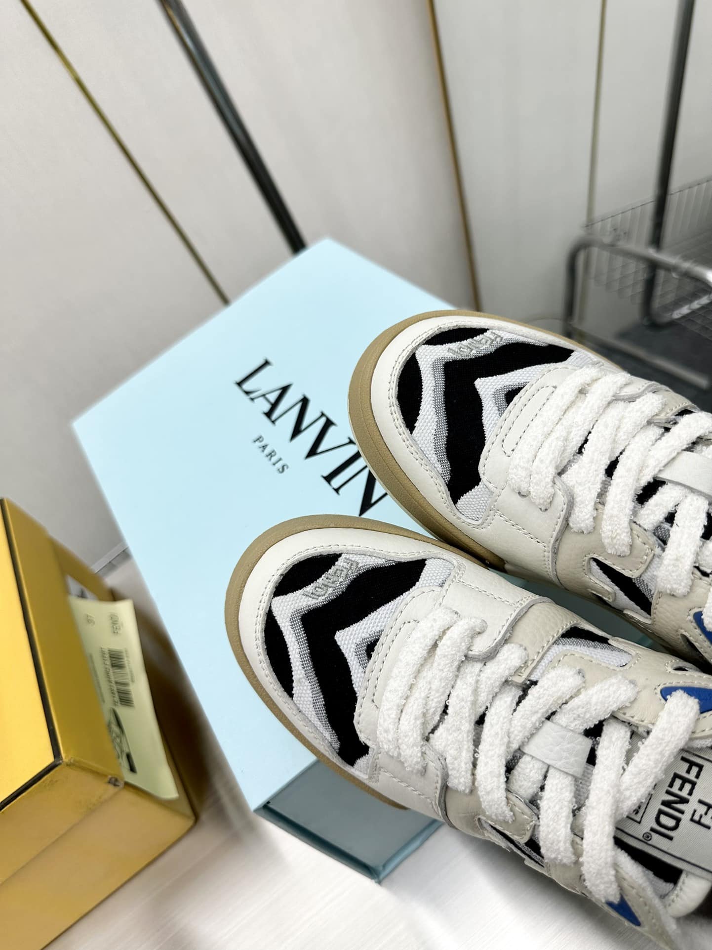 Fendi Match Leather Low Tops White And Black