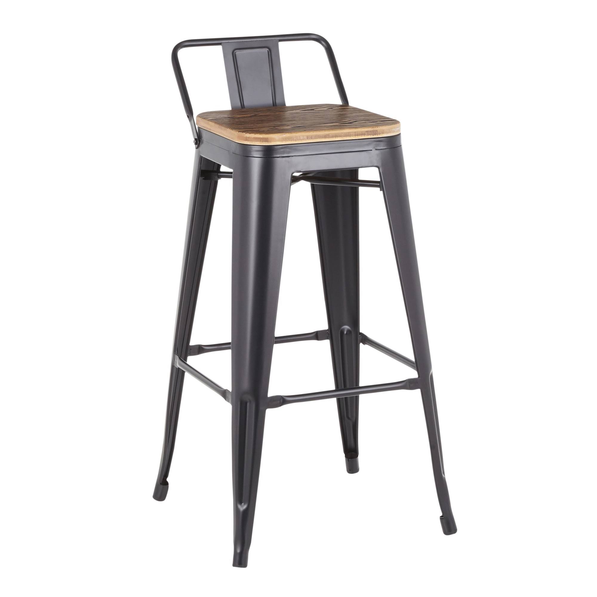 Set of 2 Oregon Industrial Black Metal and Wood-Pressed Grain Bamboo Low Back Barstools 35x22