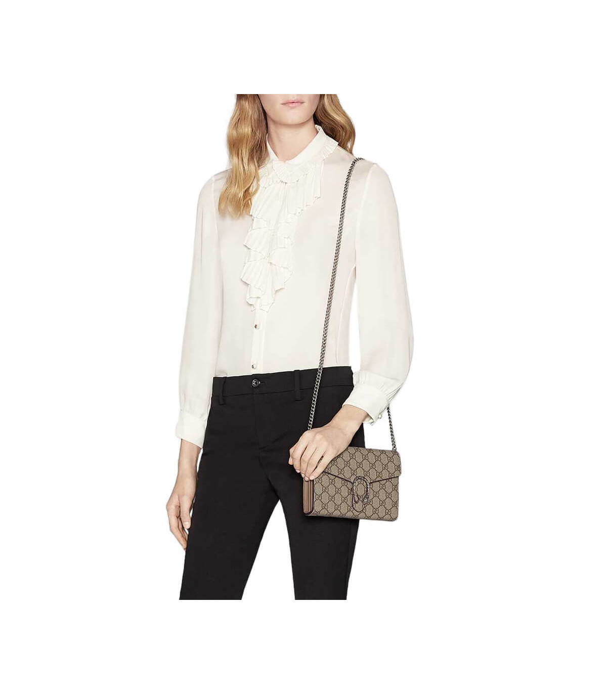 Gucci Dionysus GG Supreme Chain Wallet Beige 20cm
