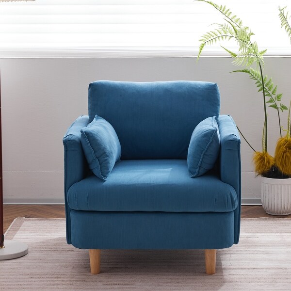 Modern Corduroy fabric Club Chair,Upholstered Reading Chair,Armchair with Solid Wooden Feet and 2 Pillow