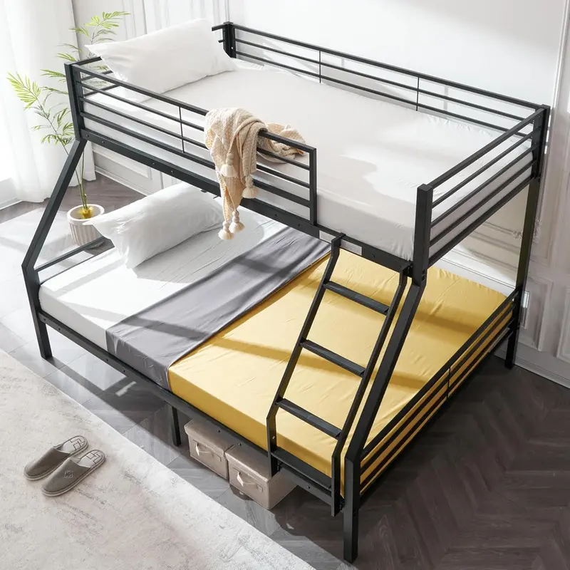 VINGLI Twin-over-Twin LED Bunk Bed — Non-Slip Ladder, Full-Length Guardrail, and Built-in Lighting