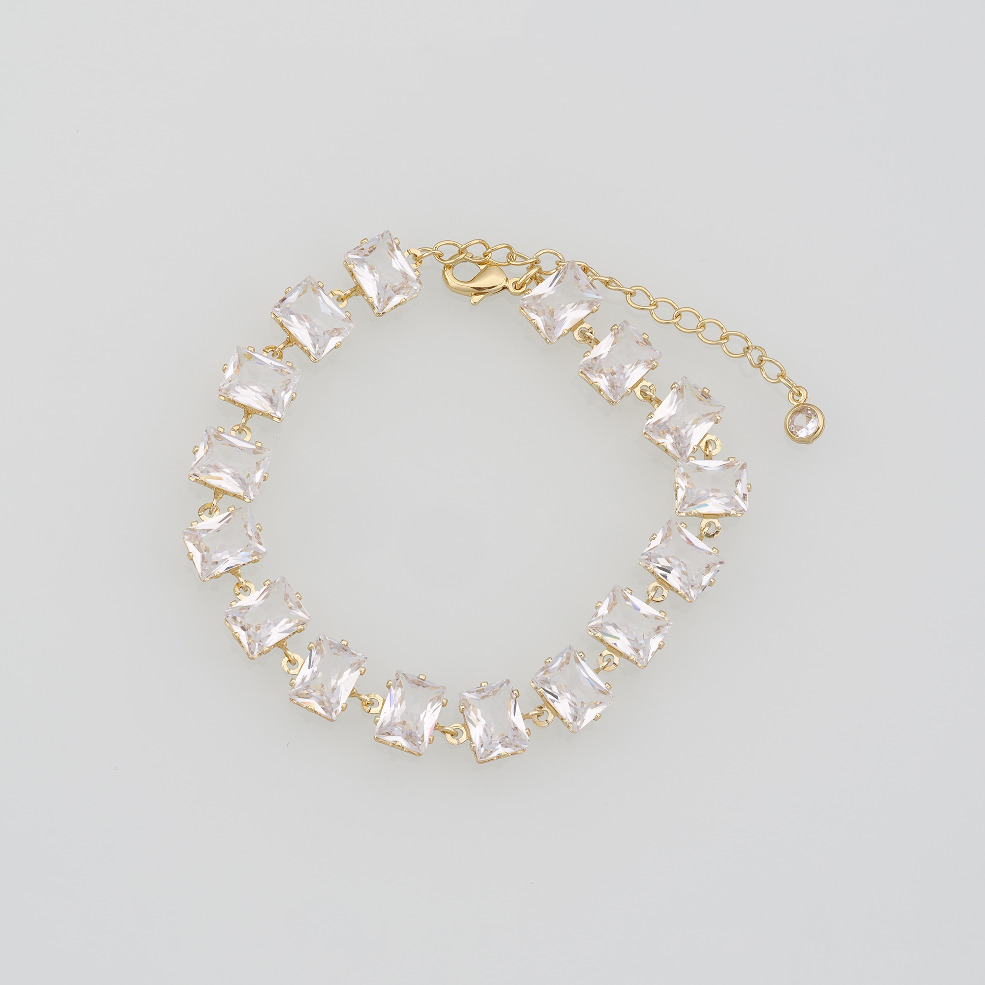 18K Gold Filled Rectangle Bracelet,Zircon Bracelet,White Stone Bracelet,Adjustable Bracelet,Gift For Her