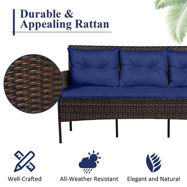 Costway 3PCS Patio Rattan Furniture Set 3Seat Sofa Cushioned Table