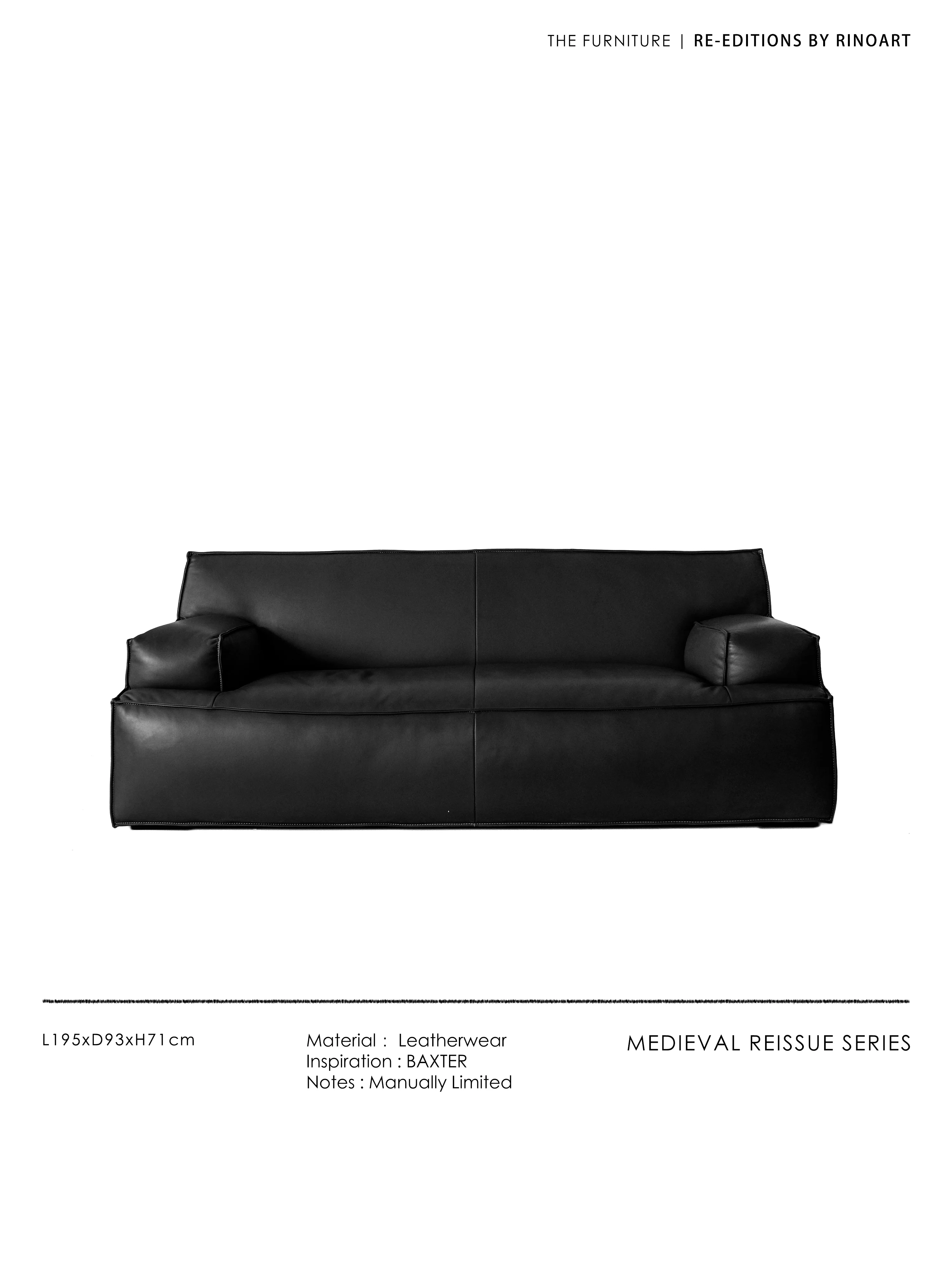 CH045 - Italian Black Leather Sofa: Premium Cowhide, Designer Luxe, Small Living Room
