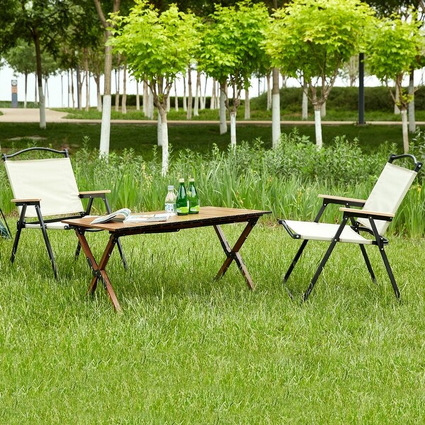 3piece Folding Outdoor Table and two chairs,Lightweight Aluminum Rollup Square for indoor,Outdoor Camping,Picnics