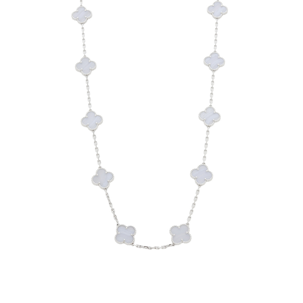 Van Cleef & Arpels Vintage Alhambra 20 Motifs Necklace 18K White Gold Chalcedony VCARD80900