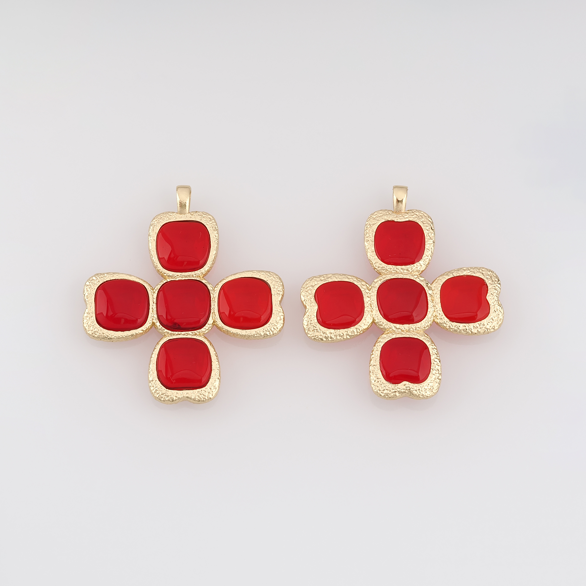 18K Gold Filled Cross Pendant,Enamel Religious Charm Earrings Necklace for DIY Jewelry Making Supply