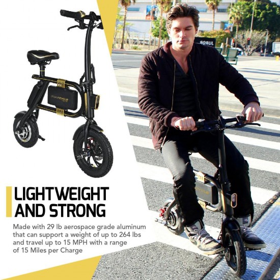 SwagCycle E-Bike Folding Electric Bicycle with 15 Mile Range, Collapsible Frame, and Handlebar Display (Black)