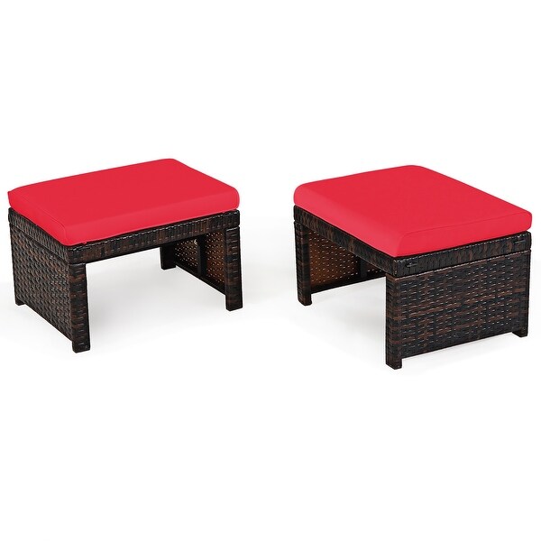 Costway 2PCS Patio Rattan Ottoman Cushioned Seat Foot Rest Furniture
