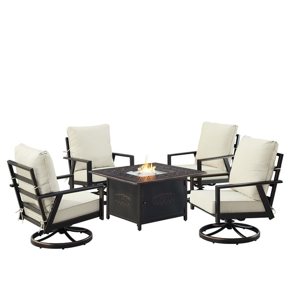 Black Aluminum Fire Table Set with Four Club Chairs