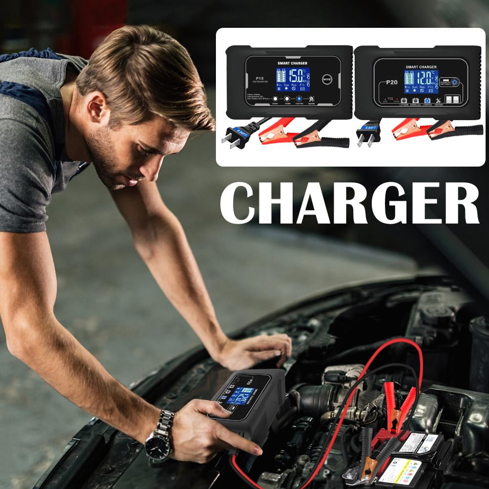 GHYJPAJK 15/20ACar Motor Battery Charger Automatic Pulse Repair for AGM Lithium Lead-Acid