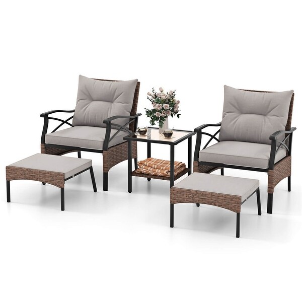 Costway 5 PCS Patio Furniture Set with 2Tier Coffee Table and 2