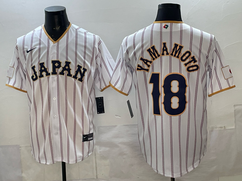 Men's Japan Baseball Yoshinobu Yamamoto #18 White 2026 World Baseball Classic Home Stadium Jersey