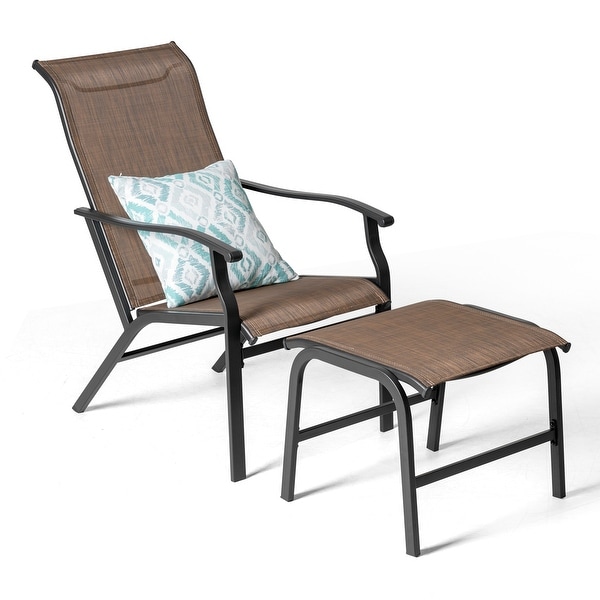 Nuu Garden Patio AllWeather Textilene Lounge Chair with Ottoman,Brown