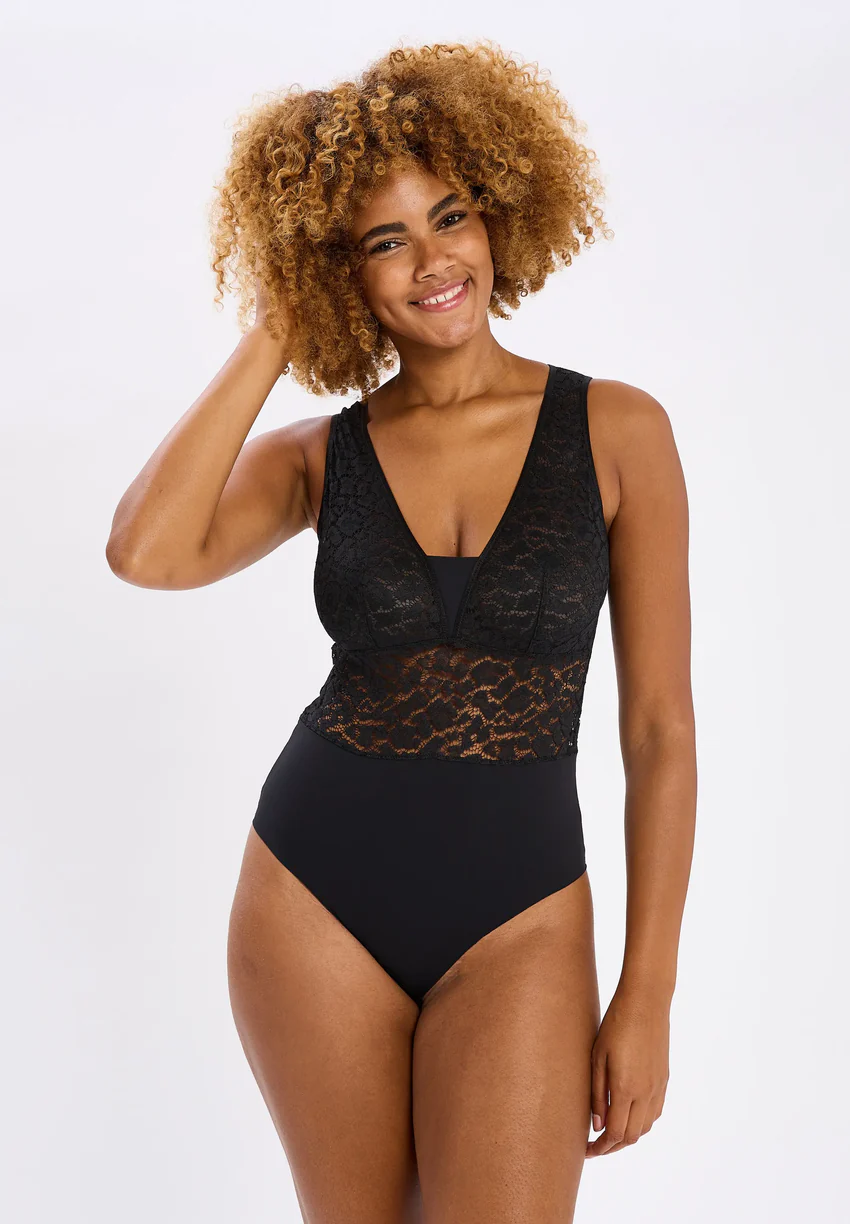 Body Maelis Imprimé Léopard Noir