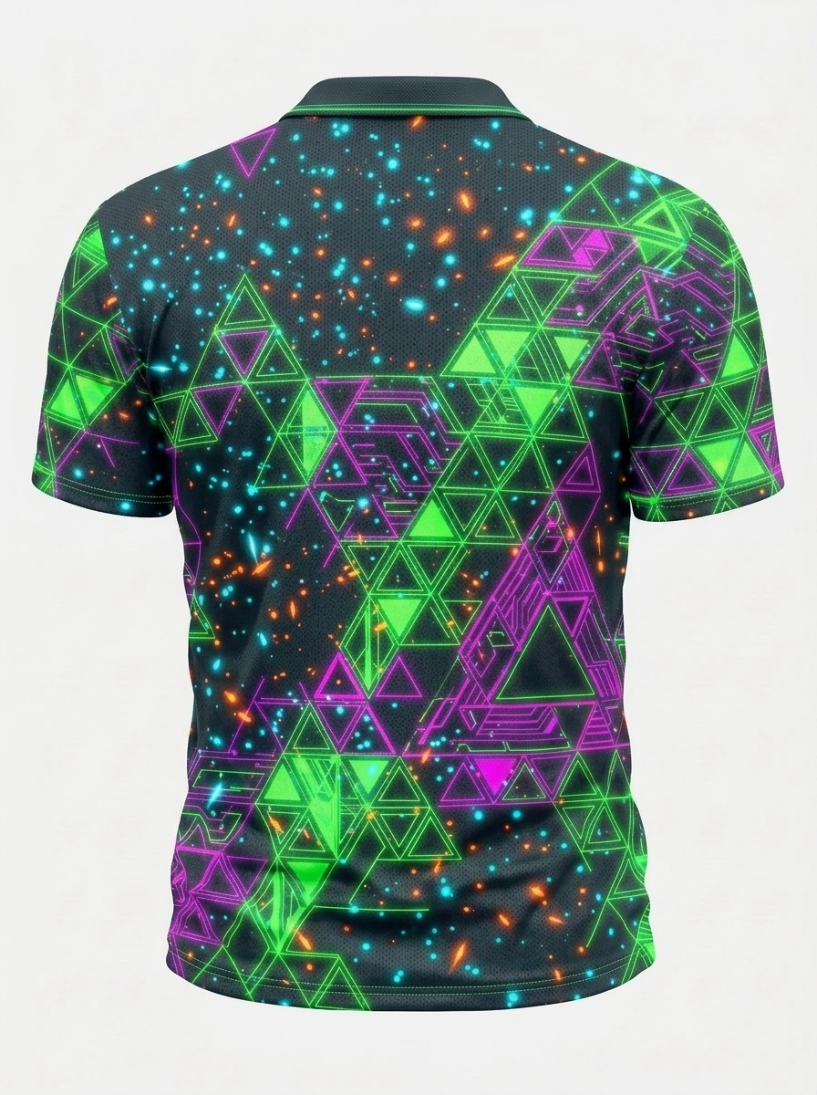 Moisture Wicking Golf Polo 3D Black Neon Green Purple Triangle Button Short Sleeve Golf Polo Shirt