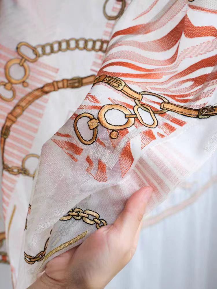 FS007 - Herm@s Artistic Embroidery Soft Light Sheer Curtains Translucent Living Room Bedroom Floor-to-Ceiling Curtains