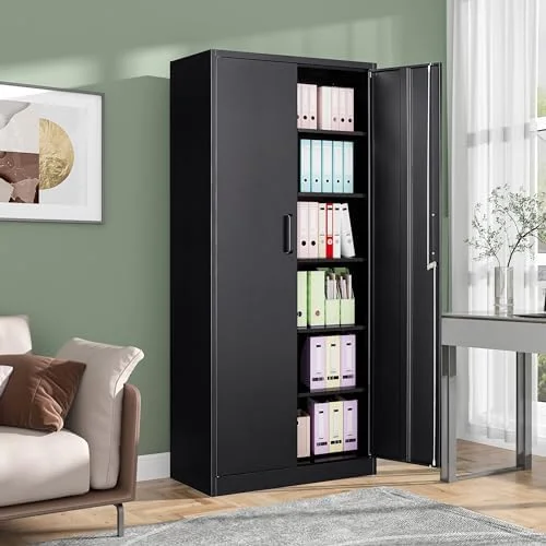 RUNFAYBIU Metal  Cabinet with Drawers  71" File Cabinets for Home Office  Locking Steel  Cabinet with Doors and Shelves for Home  Office  Warehouse  Garage  School (White  2 Drawers)