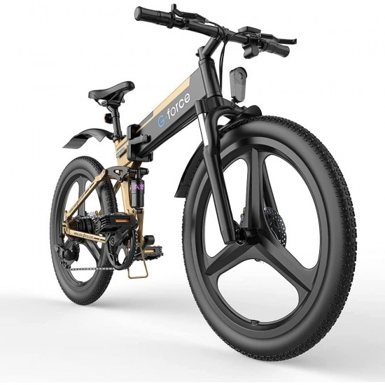 Folding Electric Bike for Adults 48V 20Mph Brushless Motor Full Suspension SHIMAMO 7 Speed Lithium Battery 26″ 2.1″ Tire Bike Mountain Ebike