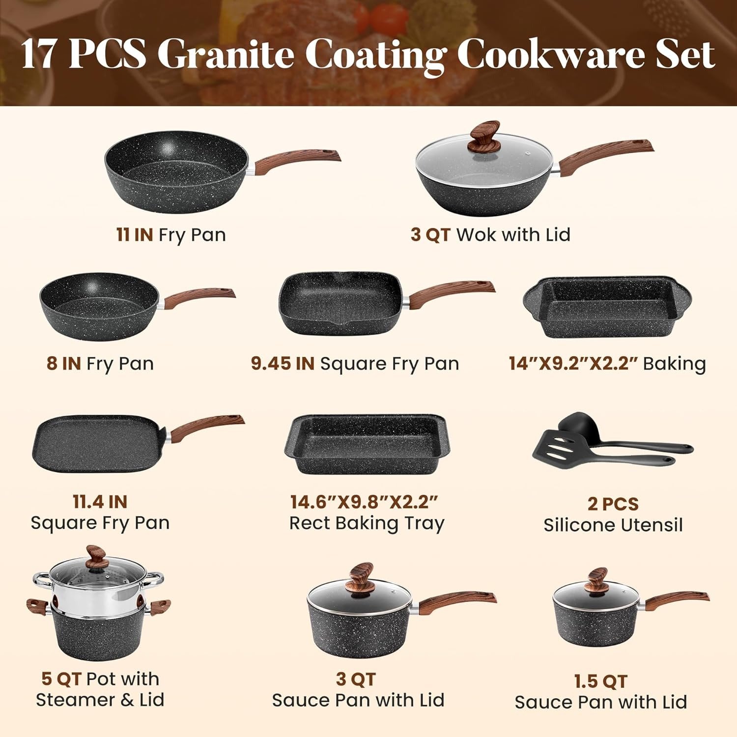 Induction Compatible Nonstick Cookware Set Durable Kitchen Pot and Pan Set