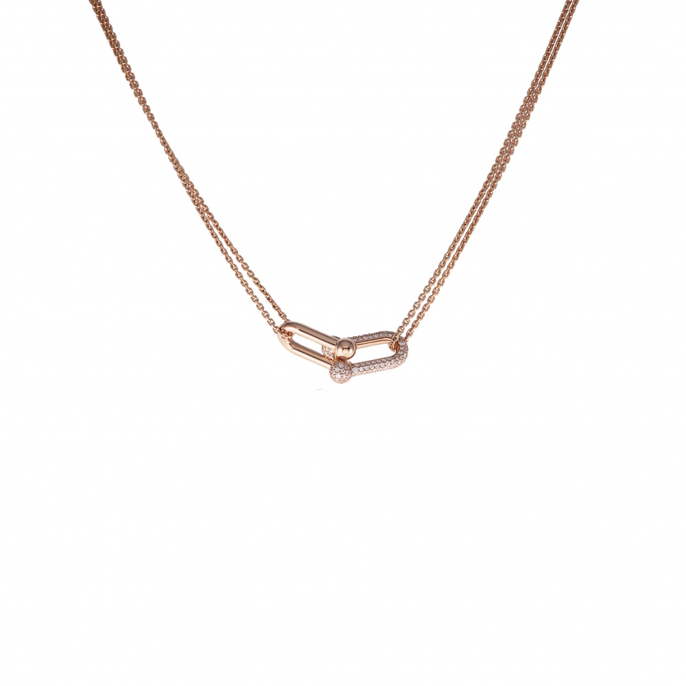 Tiffany & Co. Hardware Double Link Necklace 18K Rose Gold Diamond 68692504