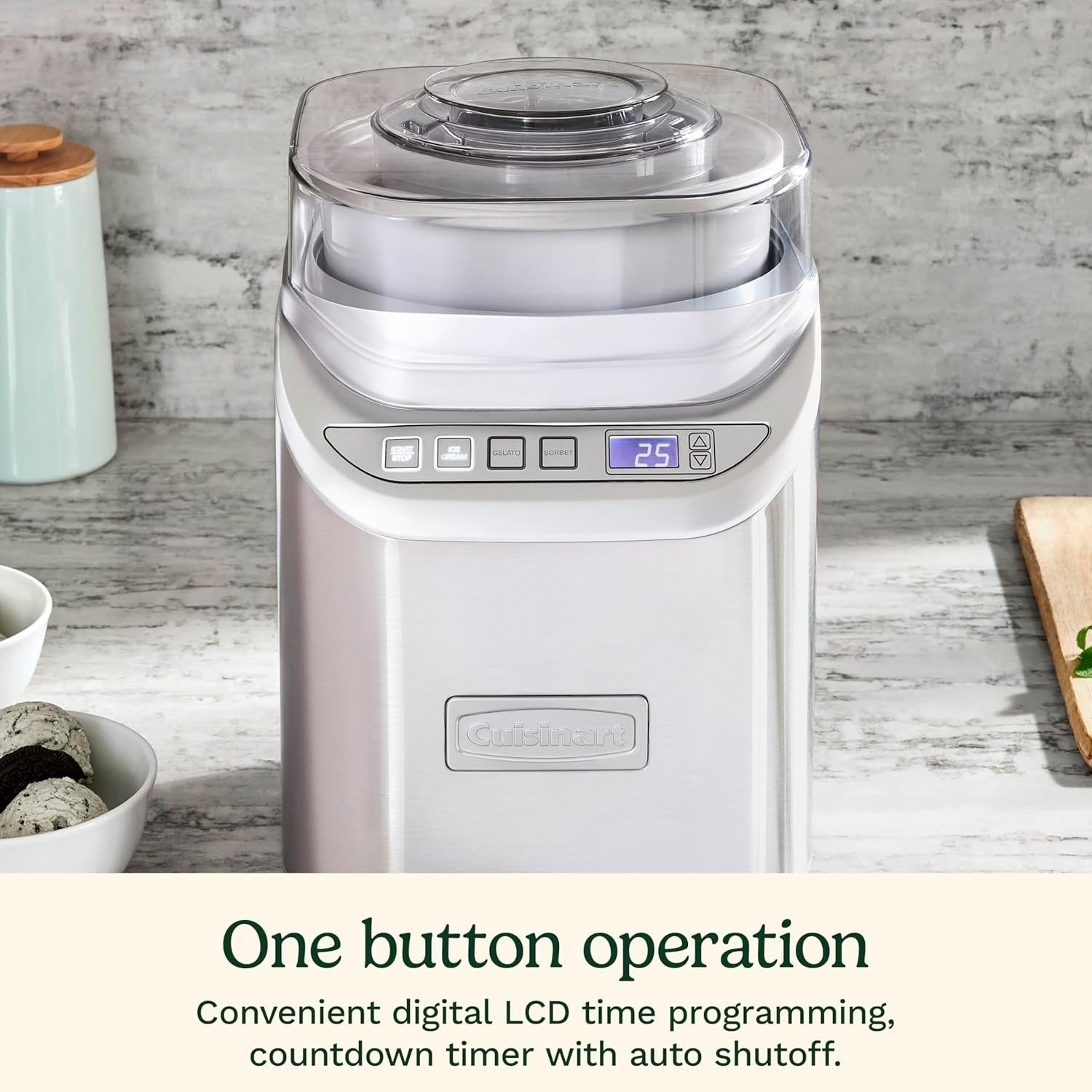 2-Quart Cool Creations Ice Cream, Frozen Yogurt, Gelato and Sorbet Maker, LCD Screen with Countdown Timer, Makes Frozen Treats in 20-Minutes or Less, Cream