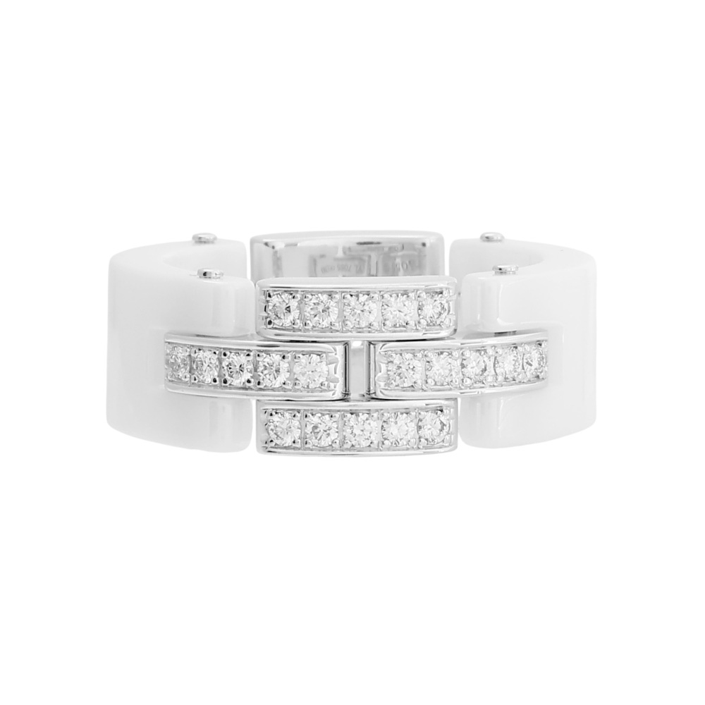 Cartier Mayon Pantale Ring 18K White Gold & Ceramic Diamond B4096400