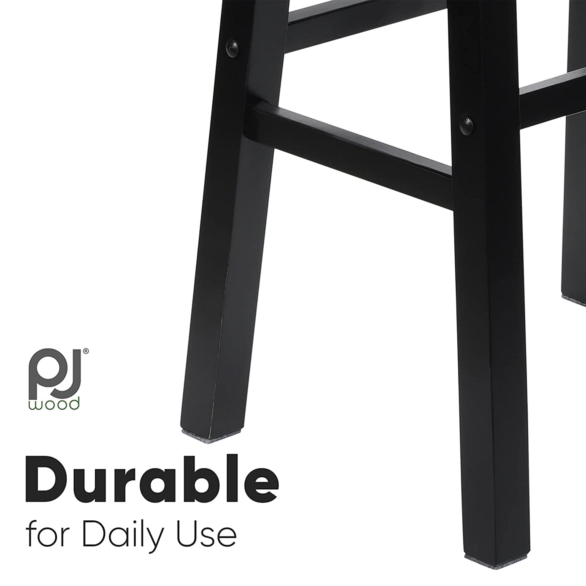 PJ Wood Classic Saddle-Seat 29In Kitchen Counter Stools, Black, Set of 2