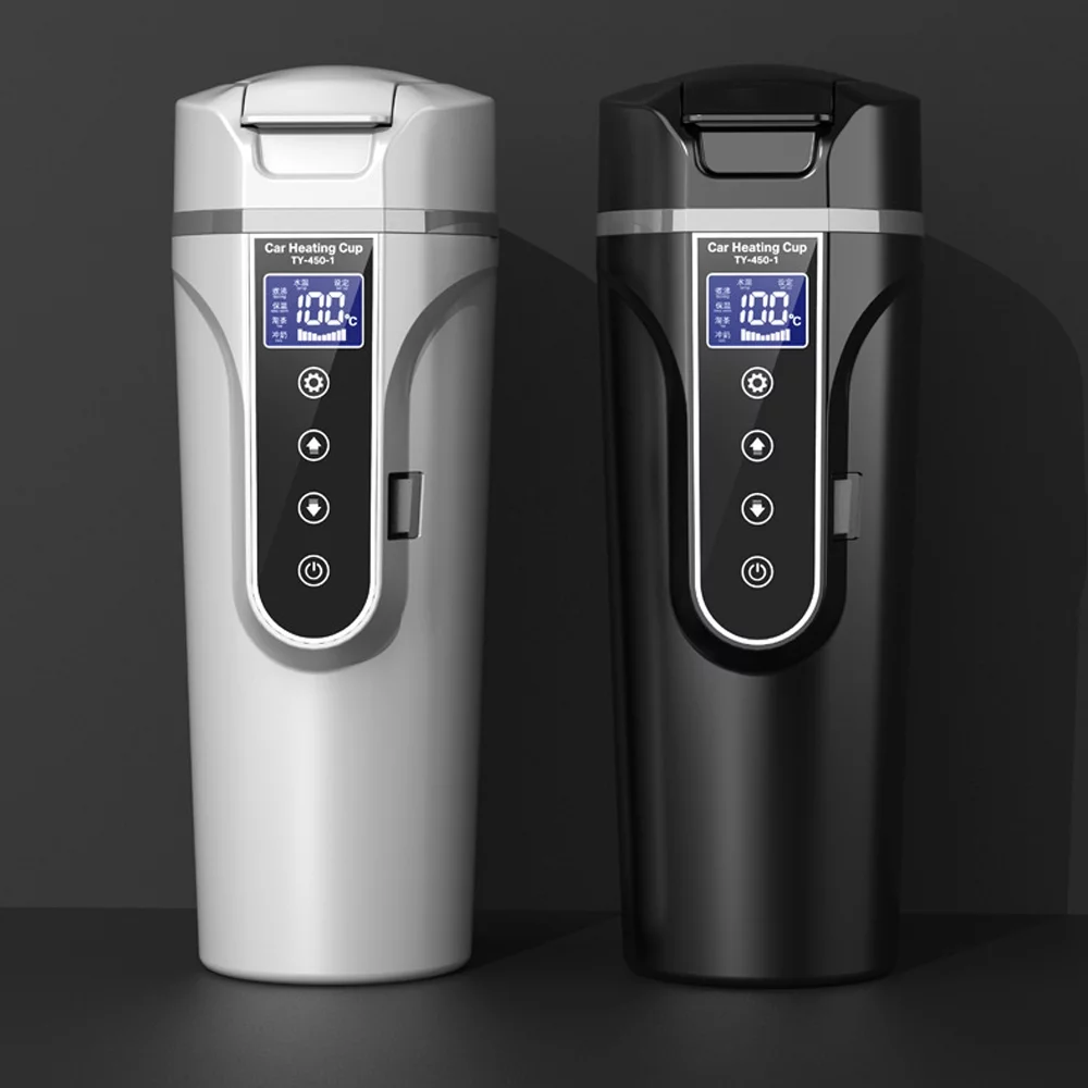 Vehicle Heated Water Cup Electric Kettle Heat Preservation 12.0V Car 24V Truck Household Vehicle Water Heaters Small Electrical Appliances LCD Display Kettle