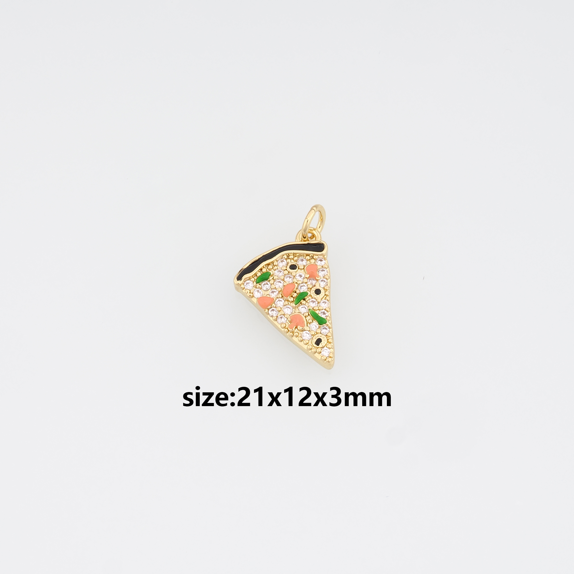 18K Gold Filled Pizza Pendant,CZ Micro Pave Pizza Charm Earrings Necklace for DIY Jewelry Making Supply