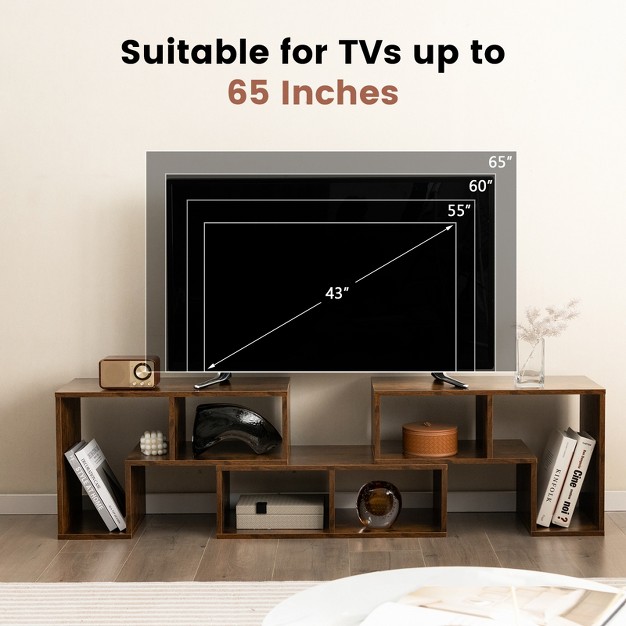 Tangkula 3 Pcs Adjustable Tv Stand Minimalist Entertainment Center For 43 55 60 65 Inch Tv Media Console Table Rustic Brown