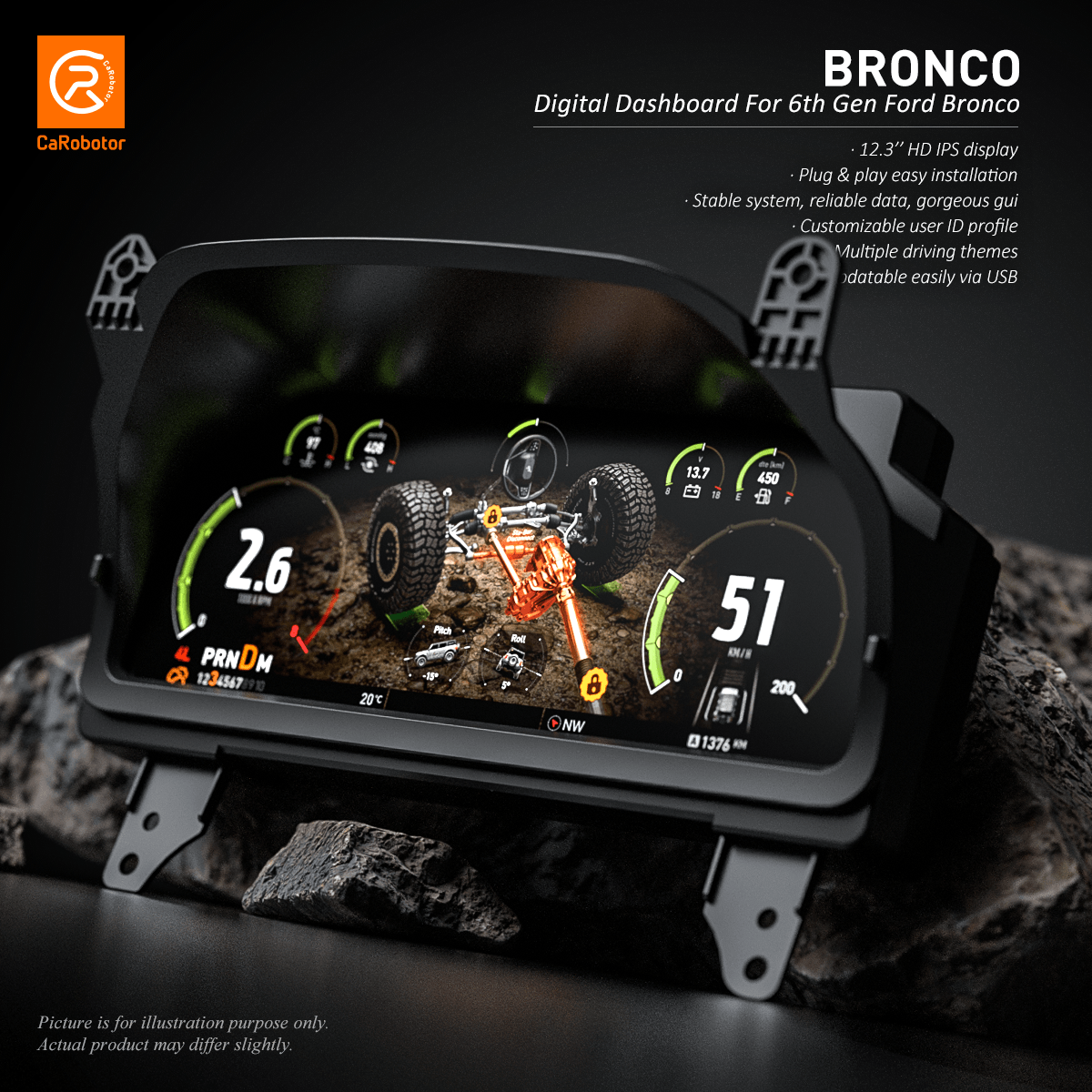 CaRobotor B Pro Bronco Digital Dashboard | 12.3″ HD Cluster (For Bronco Gen 6)