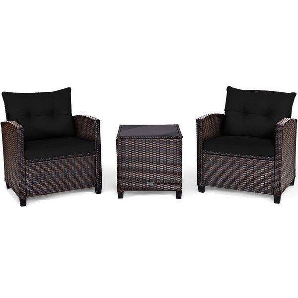 Costway 3PCS Patio Rattan Furniture Set Cushioned Conversation Set